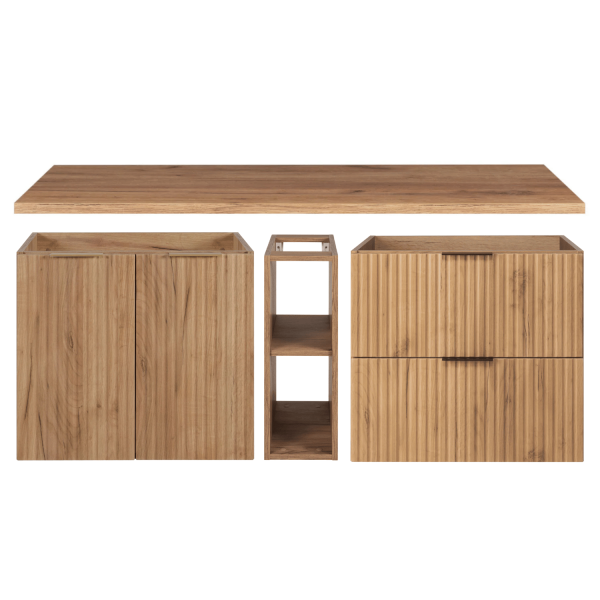 Szafka Łazienkowa z Blatem 140 cm Wisząca Dąb FLOW Zestaw