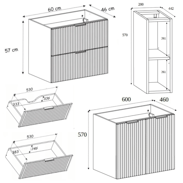 Szafka Łazienkowa z Blatem 140 cm Wisząca Dąb FLOW Wymiary