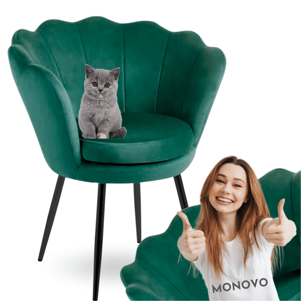 Zielone Krzesło Tapicerowane Fotelowe Muszelka do Salonu Loft RAVEO
