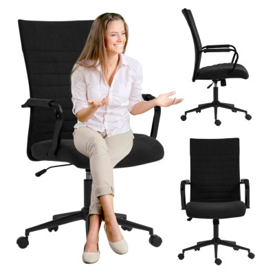 Nowoczesny Fotel Obrotowy Tapicerowany Biurowy do Komputera Biurka Czarny Welurowy NEVA