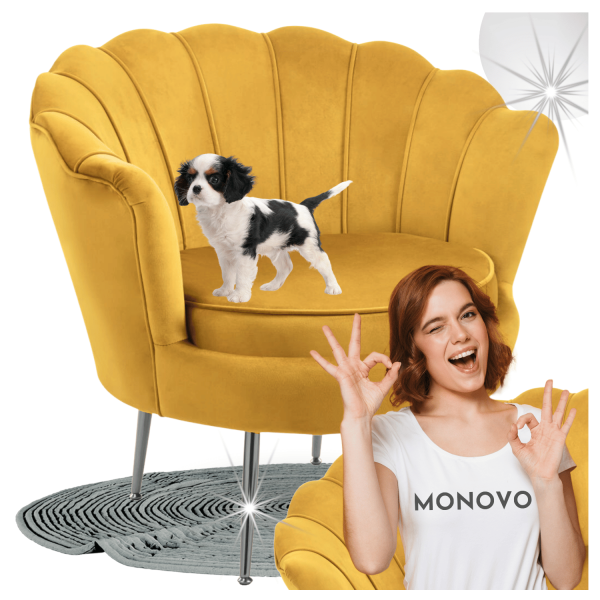 Nowoczesny Fotel Wypoczynkowy do Salonu Glamour Welurowy Curry Srebrne Nogi AMILA