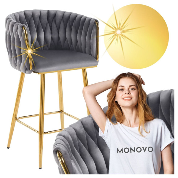 Krzesło Barowe Glamour Szare Złote Nogi