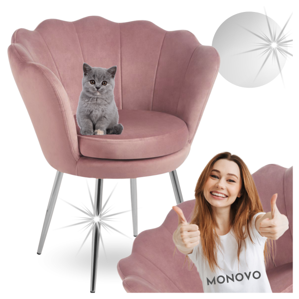 Różowe Krzesło Muszelkowe Tapicerowane Welurowe Różowe do Toaletki Glamour Chrom RAVEO