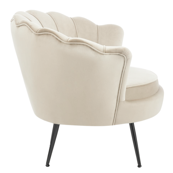 Beżowy Fotel Wypoczynkowy do Salonu Muszelka Welurowy Beż Metalowe Nogi AMILA