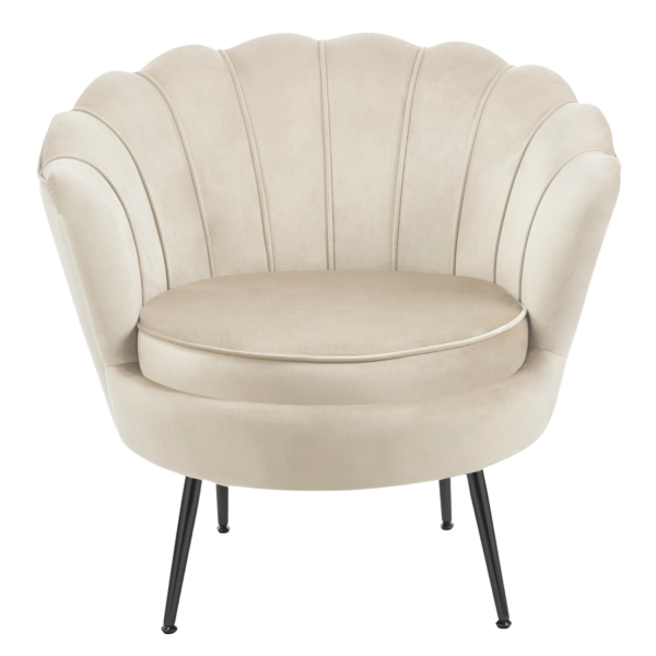Beżowy Fotel Wypoczynkowy do Salonu Muszelka Welurowy Beż Metalowe Nogi AMILA