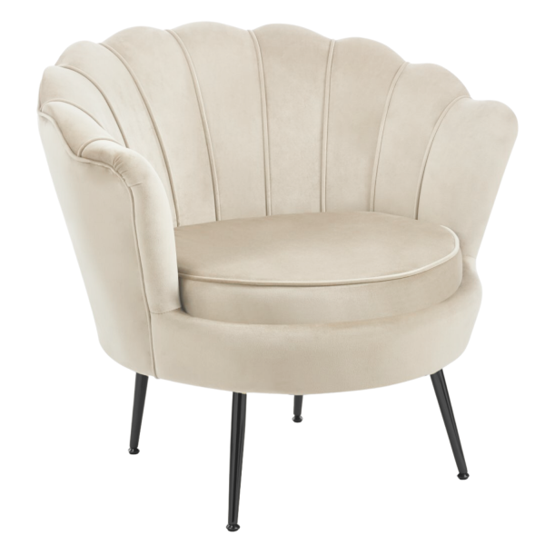 Beżowy Fotel Wypoczynkowy do Salonu Muszelka Welurowy Beż Metalowe Nogi AMILA