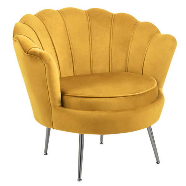 Nowoczesny Fotel Wypoczynkowy do Salonu Glamour Welurowy Curry Srebrne Nogi AMILA