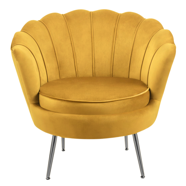 Nowoczesny Fotel Wypoczynkowy do Salonu Glamour Welurowy Curry Srebrne Nogi AMILA
