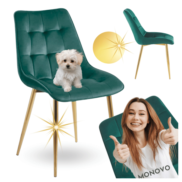 Zielone Krzesło Welurowe Pikowane do Salonu Jadalni Glamour Złote Nogi Butelkowa Zieleń CHIC