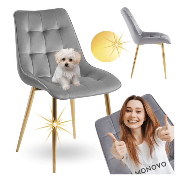 Welurowe Krzesło Szare Tapicerowane ze Złotymi Nogami Glamour Popiel CHIC