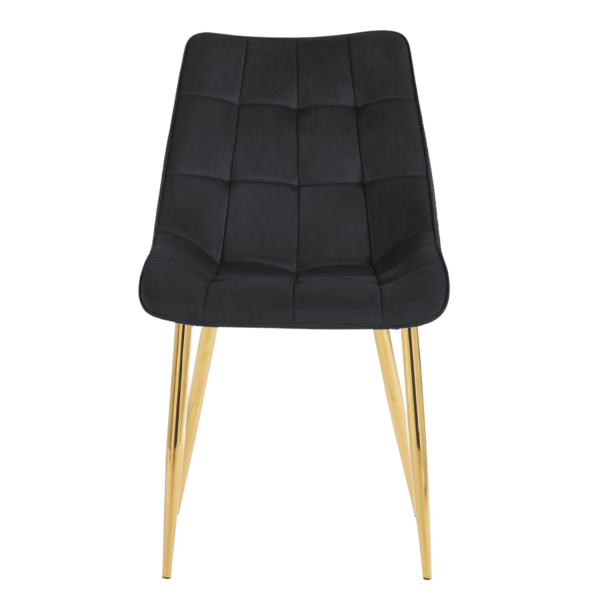 Czarne Krzesło Tapicerowane Welurowe ze Złotymi Nogami do Salonu Glamour CHIC