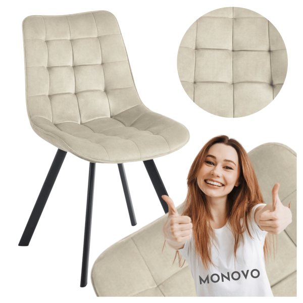 Nowoczesne Krzesło Tapicerowane do Salonu Jadalni w Stylu Loft Welurowe Beżowe Kremowe COCO