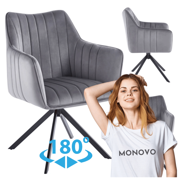 ❤️ Krzesło Tapicerowane Obrotowe Welurowe Loft K10-FX Szare Furnitex ⭐