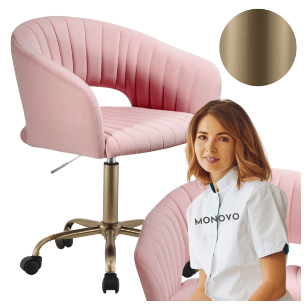 Krzesło Obrotowe do Salonu Kosmetycznego Różowe Welurowe Złote do Biurka Glamour GLEM