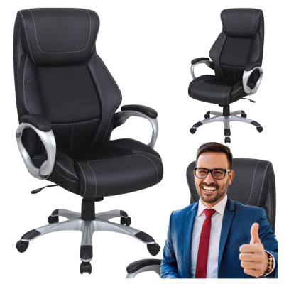 Fotel Obrotowy Skórzany Gabinetowy SEAN Czarny