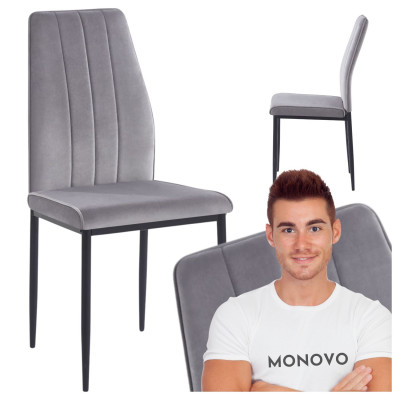 Szare Krzesło Welurowe do Jadalni Salonu Loft Metalowe Nogi Tapicerowany Szary Welur BLYX