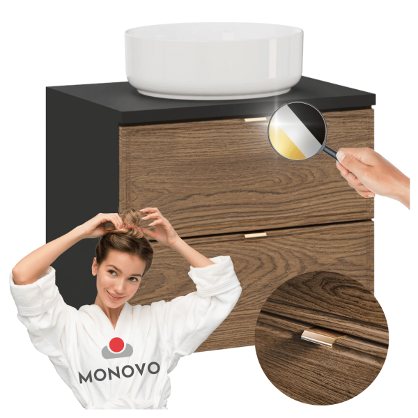Zestaw Szafka Łazienkowa z Umywalką 60 cm do Łazienki Retro Nowoczesna Dąb Castella Czarny TALIA