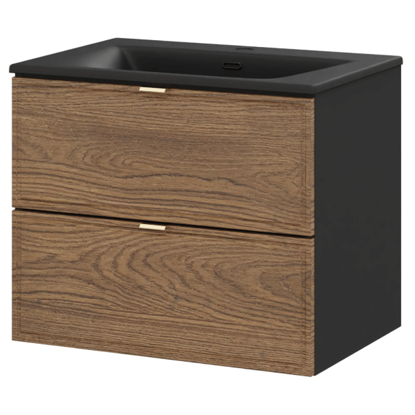 Stylowa Szafka Łazienkowa z Umywalką 60 cm do Łazienki Retro Vintage Dąb Casella Czarna TALIA