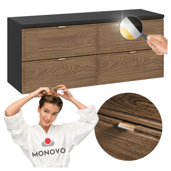 Duża Podwójna Szafka pod Umywalkę z Blatem 120 cm do Łazienki Retro Vintage Dąb Casella Czarny Mat TALIA