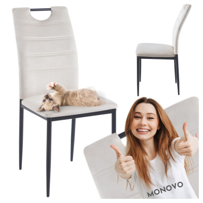 Krzesło Tapicerowane do Jadalni Salonu Loft z Uchwytem Welurowy Beż Metalowe Nogi TAVOS