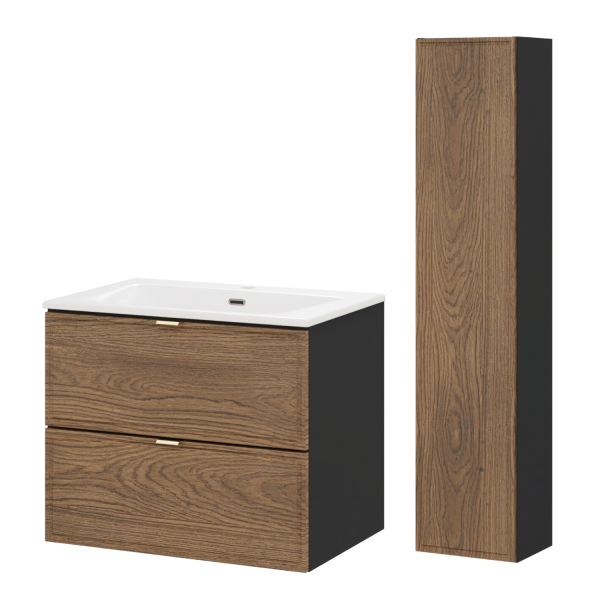 Zestaw Mebli Łazienkowych z Umywalką 60 cm do Łazienki Retro Vintage Dąb Casella Czarny Mat TALIA