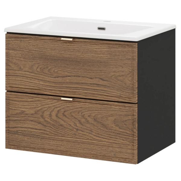 Zestaw Mebli Łazienkowych z Umywalką 60 cm do Łazienki Retro Vintage Dąb Casella Czarny Mat TALIA