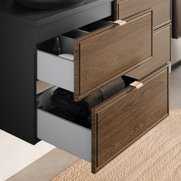 Zestaw Mebli Łazienkowych z Umywalką 60 cm do Łazienki Retro Vintage Dąb Casella Czarny Mat TALIA