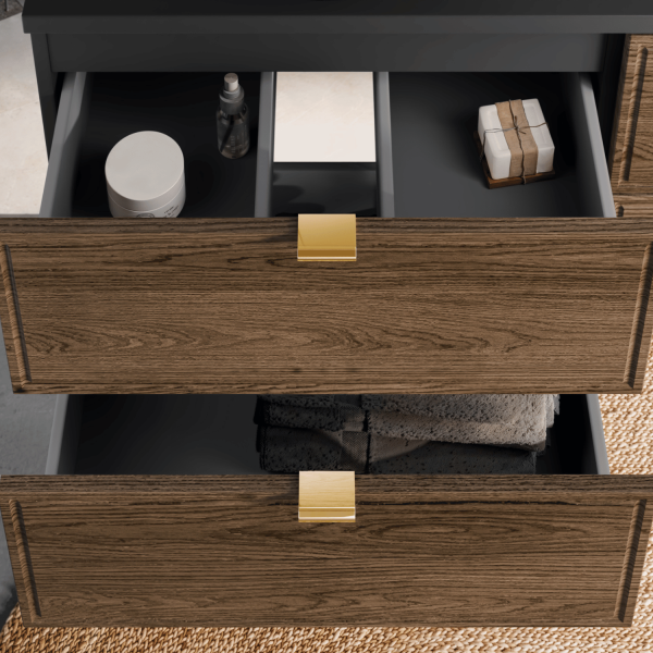 Zestaw Mebli Łazienkowych z Umywalką 60 cm do Łazienki Retro Vintage Dąb Casella Czarny Mat TALIA