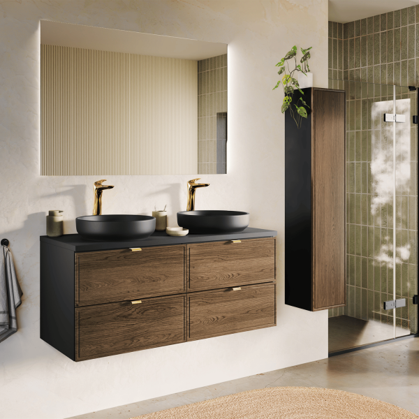 Zestaw Mebli Łazienkowych z Umywalką 60 cm do Łazienki Retro Vintage Dąb Casella Czarny Mat TALIA