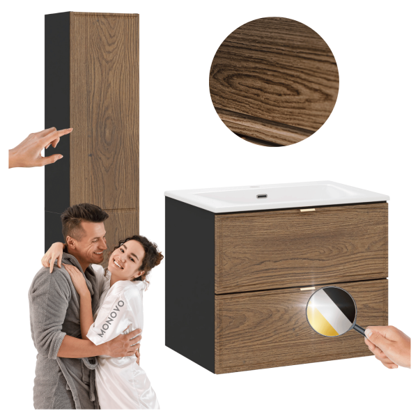 Komplet Łazienkowy Szafka z Umywalką 60 cm Modułowa Szafka Słupek Retro Vintage TALIA