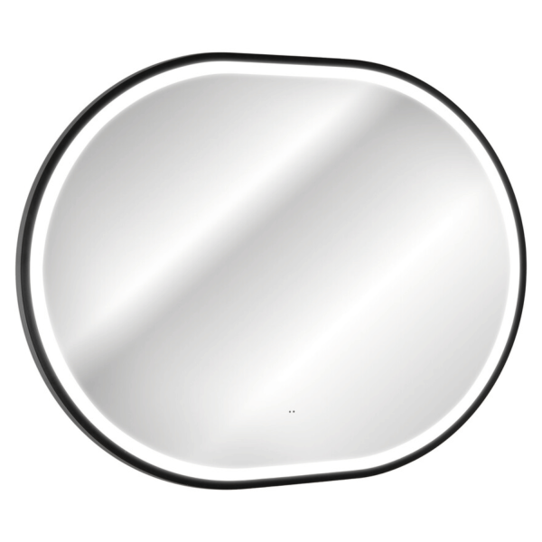 Owalne Lustro Łazienkowe Czarne LED 90x70 cm z Włącznikiem w Ramie Podświetlane APOLLO 2 COMAD
