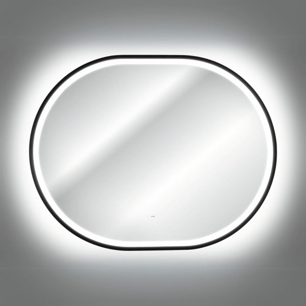 Owalne Lustro Łazienkowe Czarne LED 90x70 cm z Włącznikiem w Ramie Podświetlane APOLLO 2 COMAD