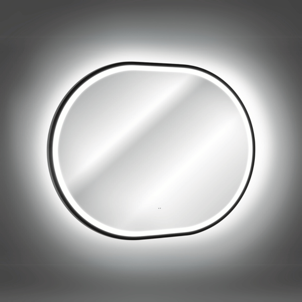 Owalne Lustro Łazienkowe Czarne LED 90x70 cm z Włącznikiem w Ramie Podświetlane APOLLO 2 COMAD