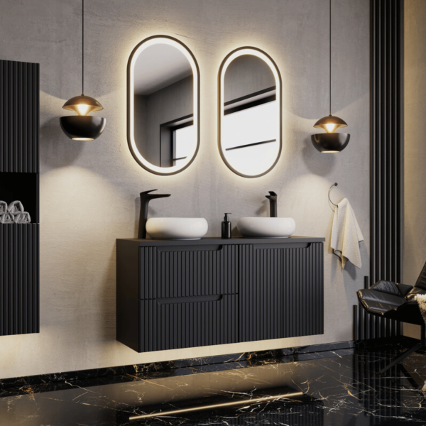 Owalne Lustro Łazienkowe Czarne LED 90x70 cm z Włącznikiem w Ramie Podświetlane APOLLO 2 COMAD