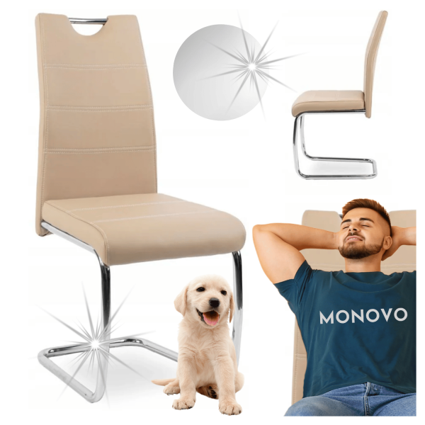 Krzesło Metalowe EkoSkóra K211 Beżowe Front Prawy, Bok Lewy