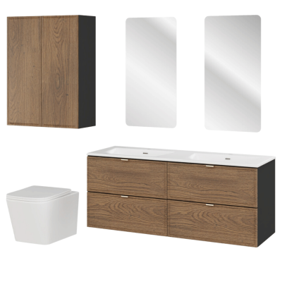 Zestaw Łazienkowy Meblowy 120Cm z Podwójną Umywalką z Lustrem LED i Misą WC TALIA