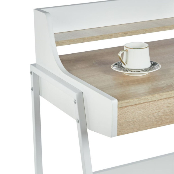 Nowoczesne Małe Biurko z Szufladami Metalowe Nogi Dąb Sonoma Białe NUVE