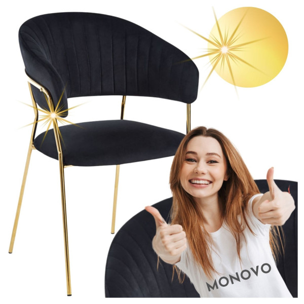 Nowoczesne Krzesło Tapicerowane do Salonu Jadalni w Stylu Glamour Czarne Welurowe HAVANA