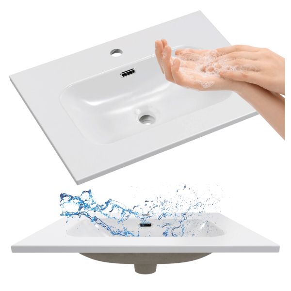 Błyszcząca Umywalka Meblowa 61x46 cm do Łazienki Biała Połysk FLY COMAD