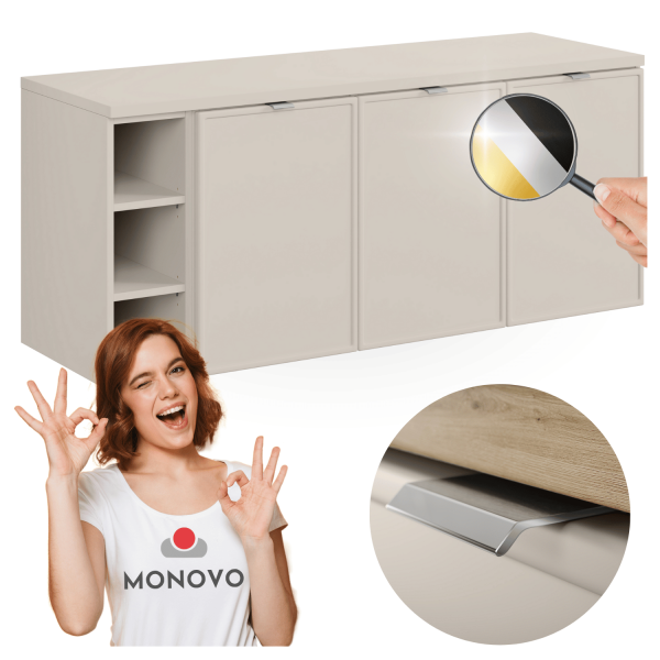 Duża Szafka pod Umywalkę 140 cm z Blatem i Regałem do Łazienki Kaszmir Beż BELLA