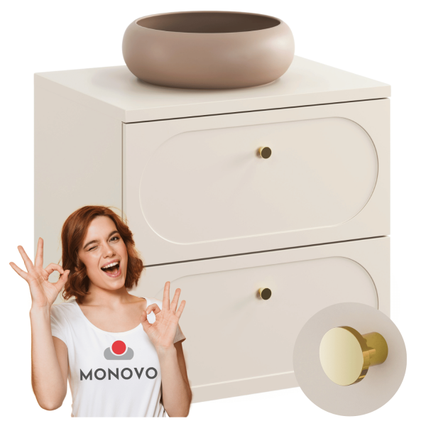 Nowoczesna Szafka z Umywalką 60 cm do Łazienki Owalny Frez Łuki Beżowa Kaszmirowa DONNA SAND