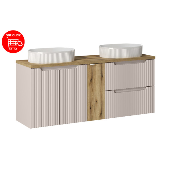 Zestaw Meblowy 140Cm Z Blatem I 2 Umywalkami Nablatowymi Beyond