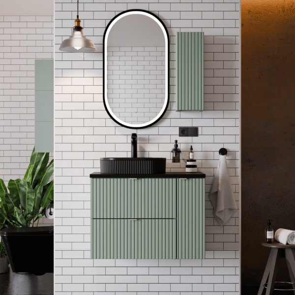Nowoczesna Szafka pod Umywalkę 50 cm z Szufladami Ryflowana Zielona Szałwia LINE REED GREEN Comad