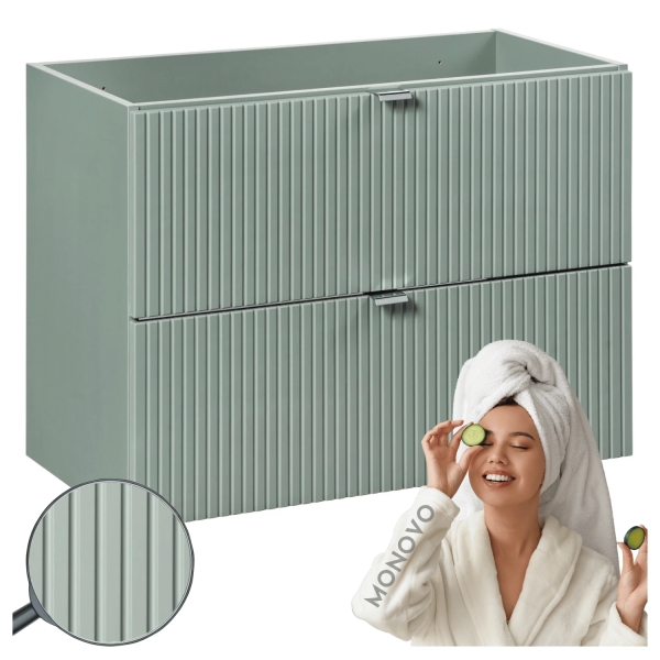 Ryflowana Szafka pod Umywalkę 80 cm Łazienkowa Nowoczesna Szałwiowa Zielona LINE REED GREEN Comad