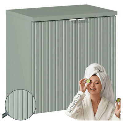 Ryflowana Szafka pod Umywalkę 60 cm 2 Drzwiowa Nowoczesna Szałwiowa Zieleń LINE REED GREEN Comad