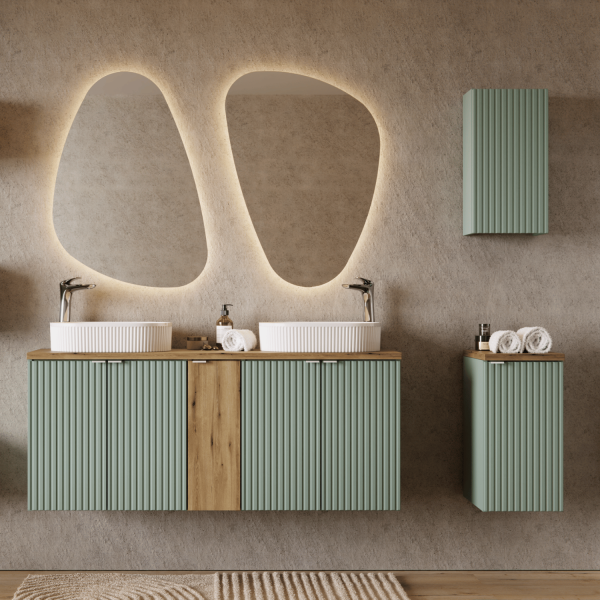 Ryflowana Szafka pod Umywalkę 60 cm 2 Drzwiowa Nowoczesna Szałwiowa Zieleń LINE REED GREEN Comad