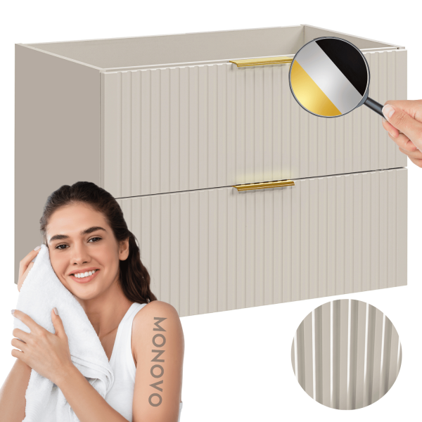 Nowoczesna Szafka pod Umywalkę 80 cm Beżowa Ryflowana z Szufladami Kaszmirowa ADEL CASHMERE