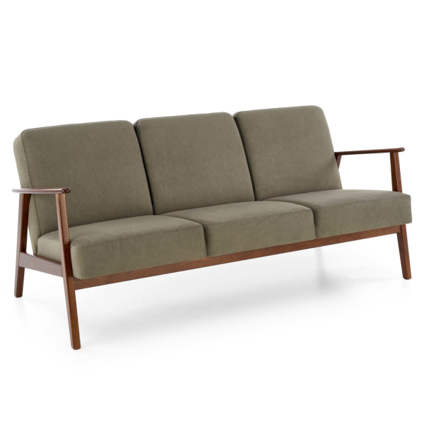 Sofa Tapicerowana Drewniana do Salonu Retro MILANO 3S Oliwkowy Halmar Prawy Front