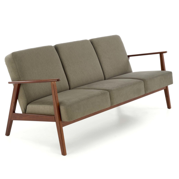 Sofa Tapicerowana Drewniana do Salonu Retro MILANO 3S Oliwkowy Halmar Prawy Bok