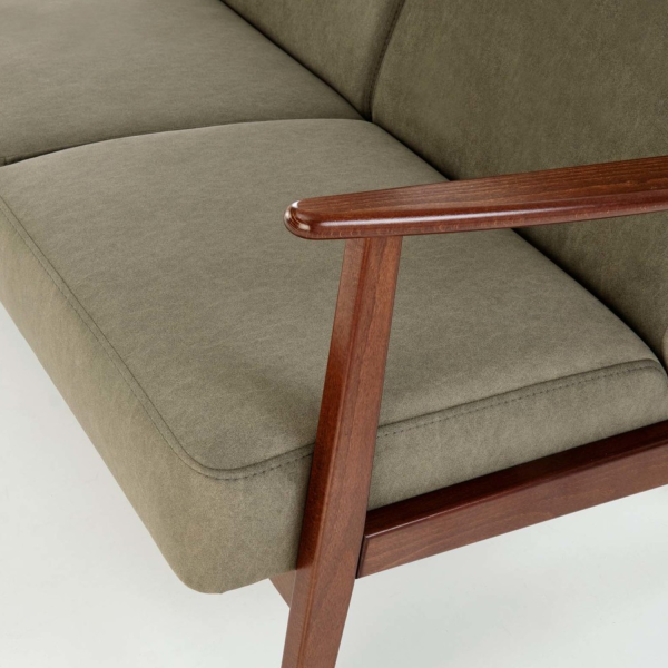 Sofa Tapicerowana Drewniana do Salonu Retro MILANO 3S Oliwkowy Halmar Podłokietniki
